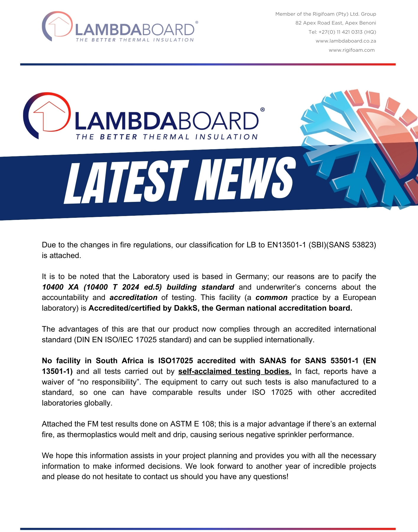 LAMBDABOARD fire rating